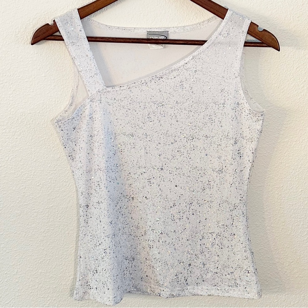 Rave Y2K Asymmetrical White Sparkle Club Top Size M